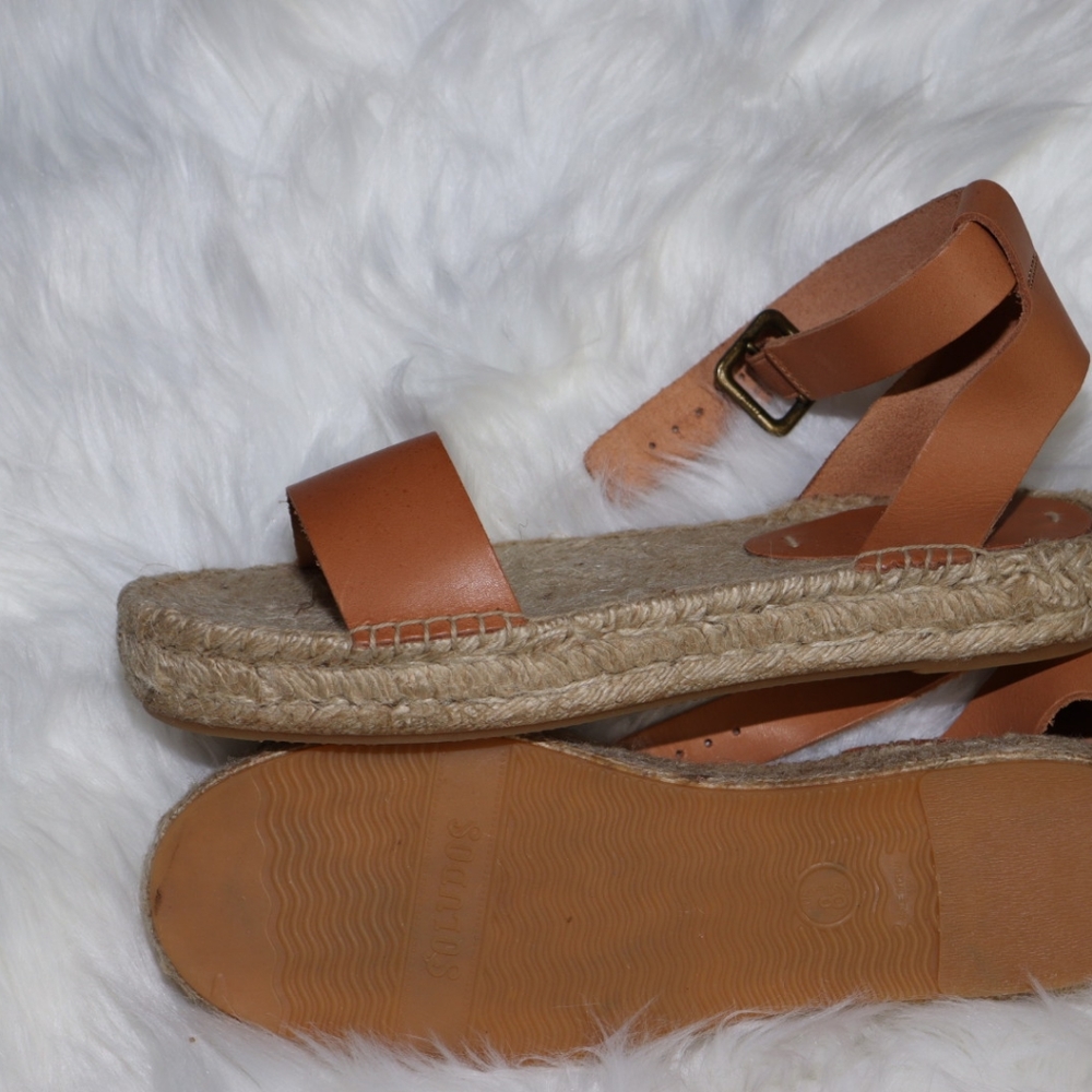 Soludos Cadiz Leather Platform Espadrille- Brown Flat 8.5 View 4
